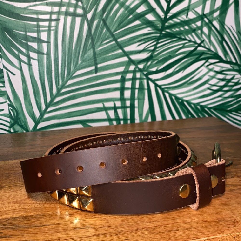 Manzoor Brown Leather & Brass Studded Belt Men’s 40 USA - Picture 5 of 6